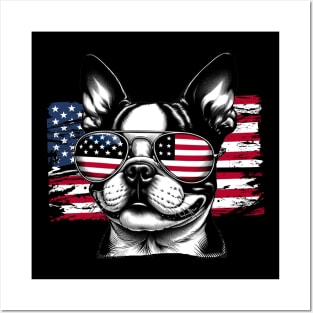 Boston Terrier Patriotic Sunglasess American Flag 4th of July Posters and Art